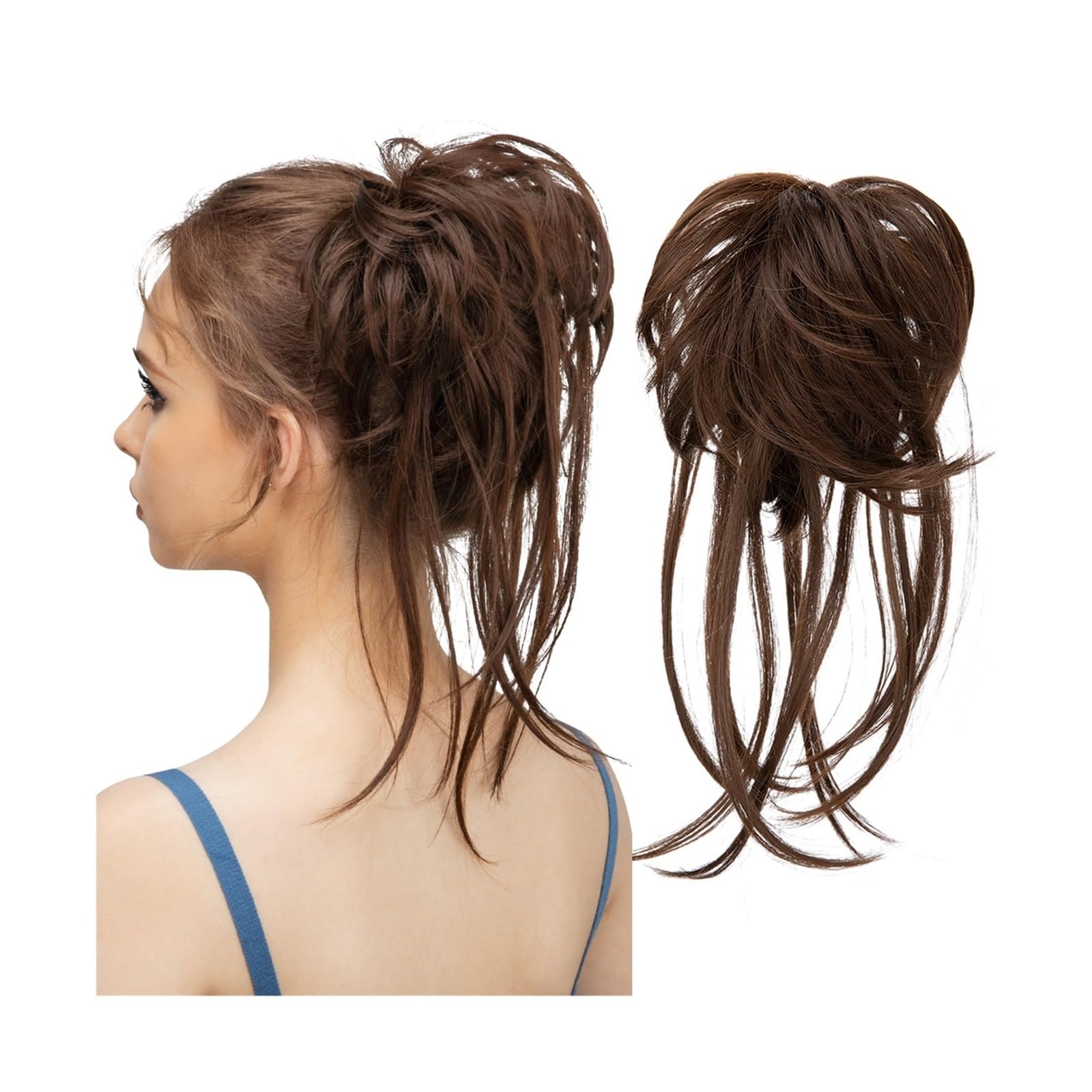 Haarteil Tägliches synthetisches elastisches lockiges unordentliches Brötchen Haarteile Scrunchie Schwarz Blond Braun Natürliches Kunsthaar Chignon Band Hochsteckfrisur Donut Haarverlängerung(8B)