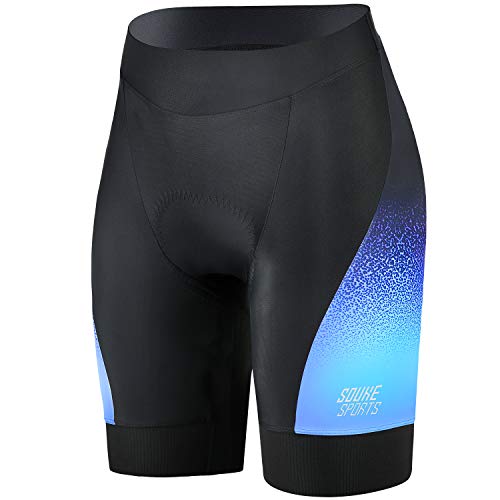 Souke Sports Radlerhose Damen Fahrradhose Damen Gepolstert Schnelltrockende Fahrradunterhose Damen Elastische Fahrradunterhose Damen Radhose Damen Kurz mit Atmungsaktive 4D Gel Sitzpolster