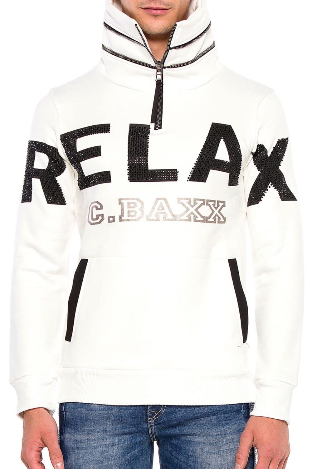 Cipo & Baxx Herren Sweatshirt Langarmpullover Sweater Kapuzen Pullover Longsleeve Hoodie Ecru L