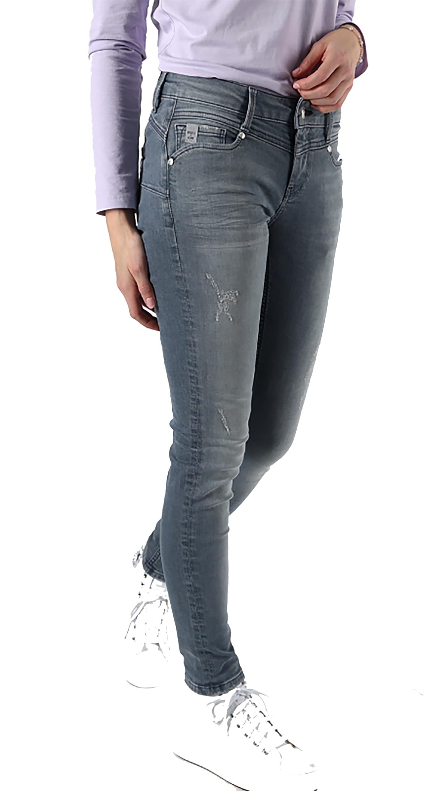 Miracle of Denim MOD Damen Jeans Jeanshose Monika Slim (DE/NL/SE/PL, Bundweite & Schrittlänge, 26, 32, Smoke Blue)