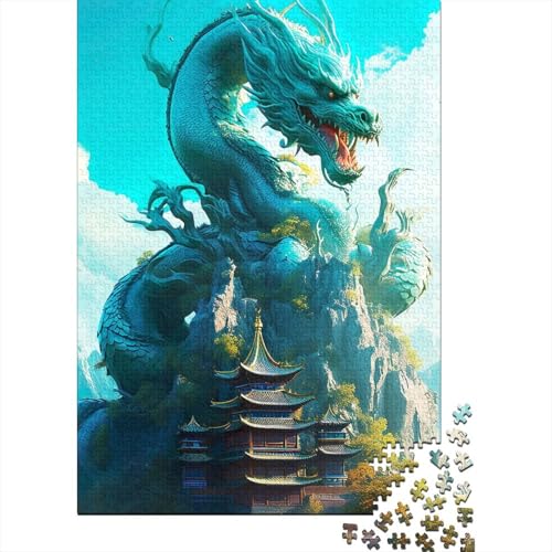 1000 Teile für Erwachsene, schwieriges Puzzle, leuchtend blauer japanischer Drache, Puzzle für Erwachsene und Teenager, Entspannungspuzzle, Denksportaufgabe, 75 x 50 cm