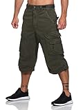 Jet Lag Herren 3/4 Cargo Shorts Safety B kurze Hose mit Seitentaschen Olive L