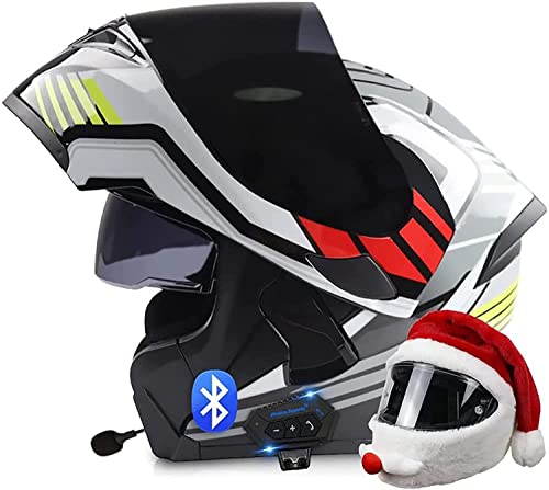 Integrierter Bluetooth-Helm Klapphelme Modularer Helm Integralhelm Motorradhelm,ECE/DOT-zertifizierter Moped-Motorcross-Elektrorollerhelm Mit Doppelvisier,für Damen Herren