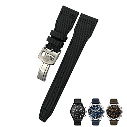 NEYENS 20 mm, 21 mm, 22 mm, Nylon-Uhrenarmband aus Kalbsleder, passend für IWC Big Pilot IW377714 Mark18 Spitfire, Nylon-Echtlederarmband, 21mm black clasp, Achat