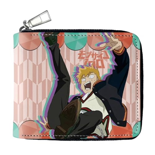 RYNDEX M-ob Psyc-ho 100 Geldtasche Anime, Spaß Süß Kawaii Kartenetui mit Münzfach, Kindergeldbörse für Ausweis Banknote Münze Foto(Color:Multicolor 9)