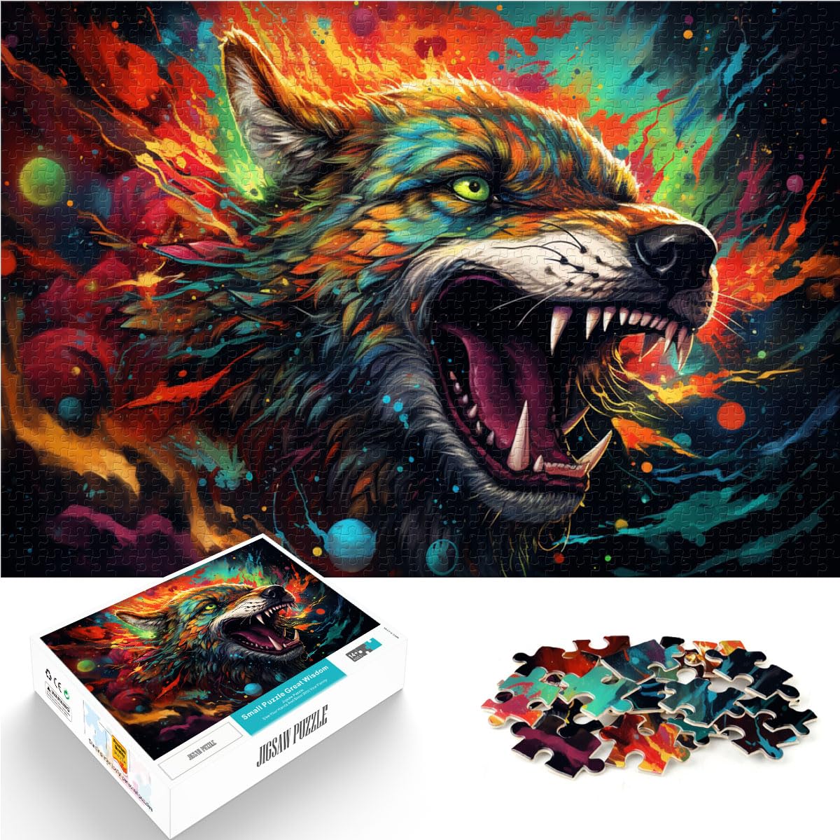 Puzzles Bunter Alien-Wolf Puzzle für Erwachsene 1000 Teile Holzpuzzle Jedes Teil ist einzigartig - Anspruchsvolles Familienspaßspiel 1000 Teile (50x75cm)