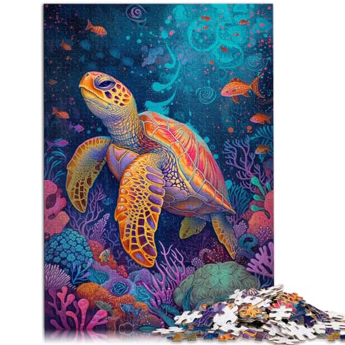 Das Holzpuzzle „Psychedelic Planet Turtle“ mit 1000 Teilen für Erwachsene eignet ganze Familie und die 1000 Teile (50 x 75 cm)