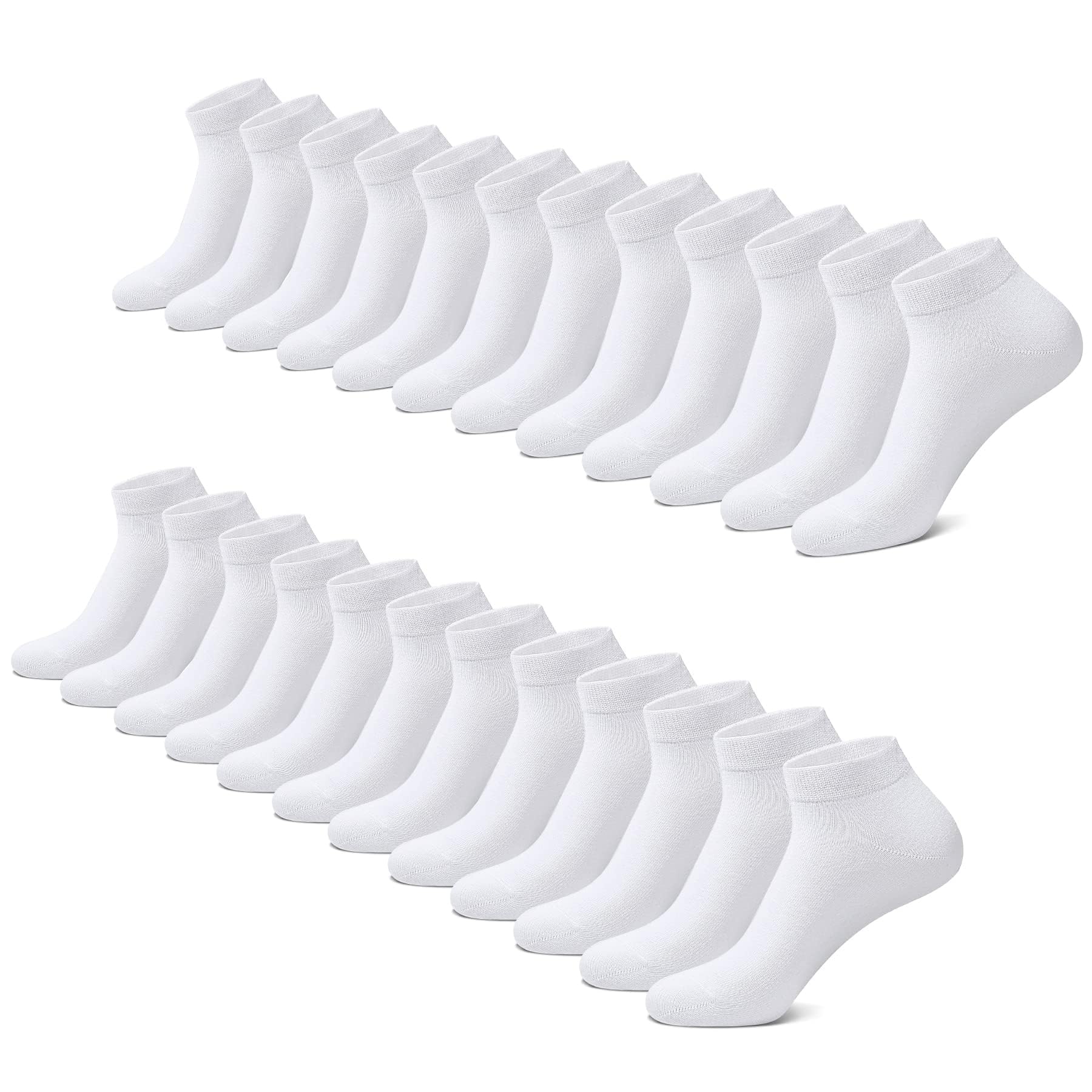 FALARY Sneaker Socken Herren Damen 12 Paar Kurze Halbsocken Baumwolle-Weiß-39-42