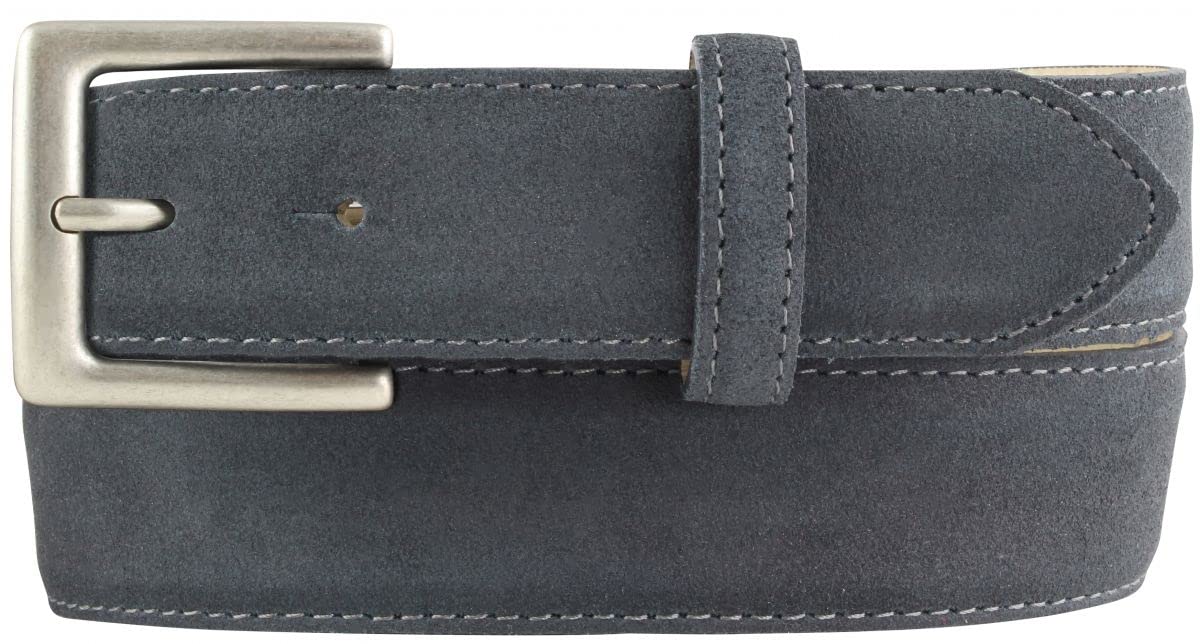 BELTINGER Gürtel aus Veloursleder 3,5 cm | Velour-Ledergürtel für Herren 35mm | Wildleder-Gürtel mit antik-silber Gürtelschließe | Anthrazit 85cm