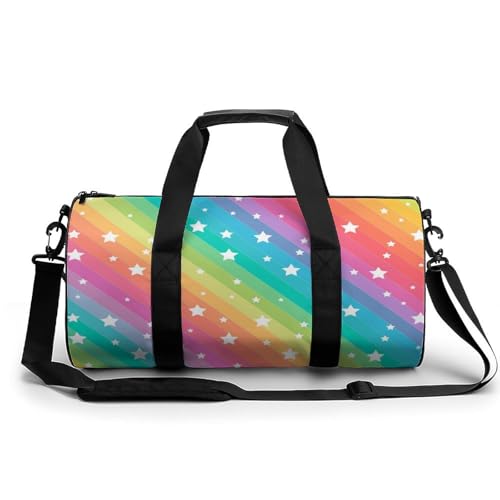 Stern Regenbogenfarbe Sport Duffel Bag Sporttasche Reisetasche Handgepäck Tasche Schwimmtasche Weekender Bag 45x23x23cm