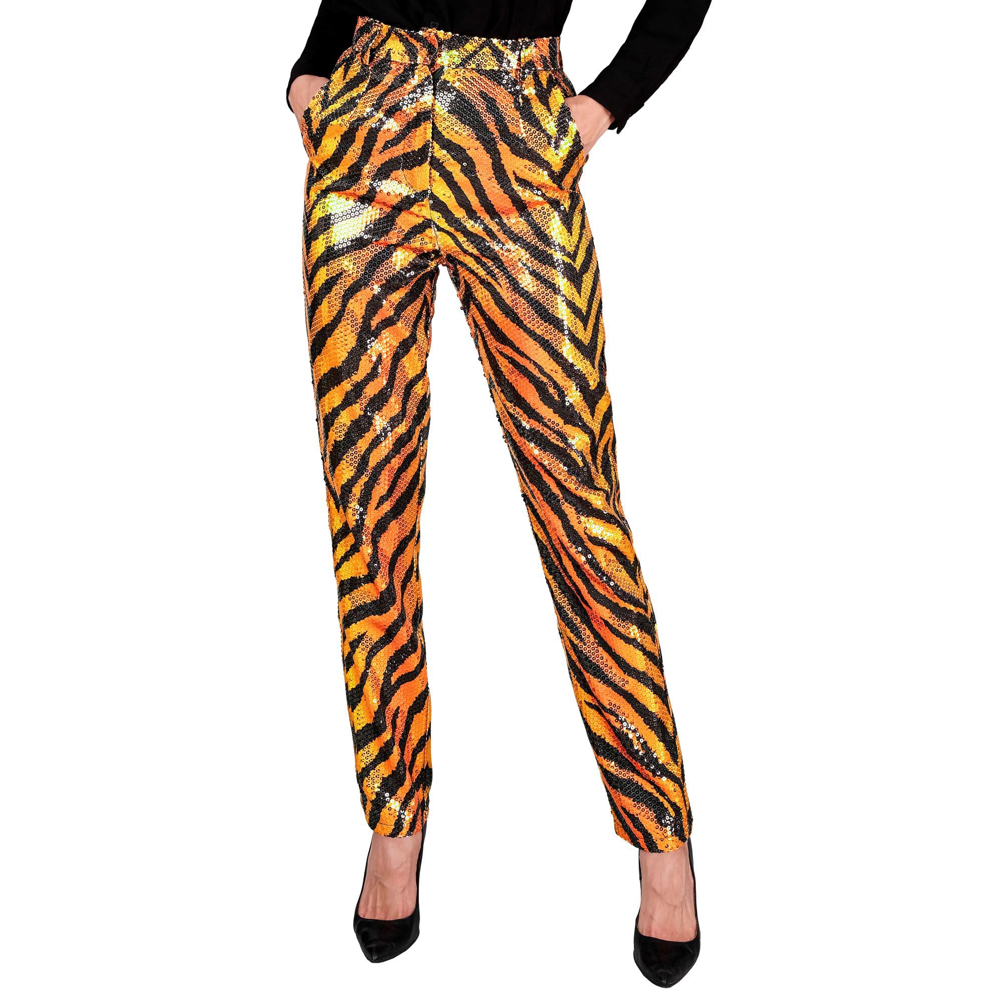 W WIDMANN MILANO Party Fashion - Party Fashion Paillettenhose für Damen, Disco Fever, Schlagermove, Damenhose, Animal Print