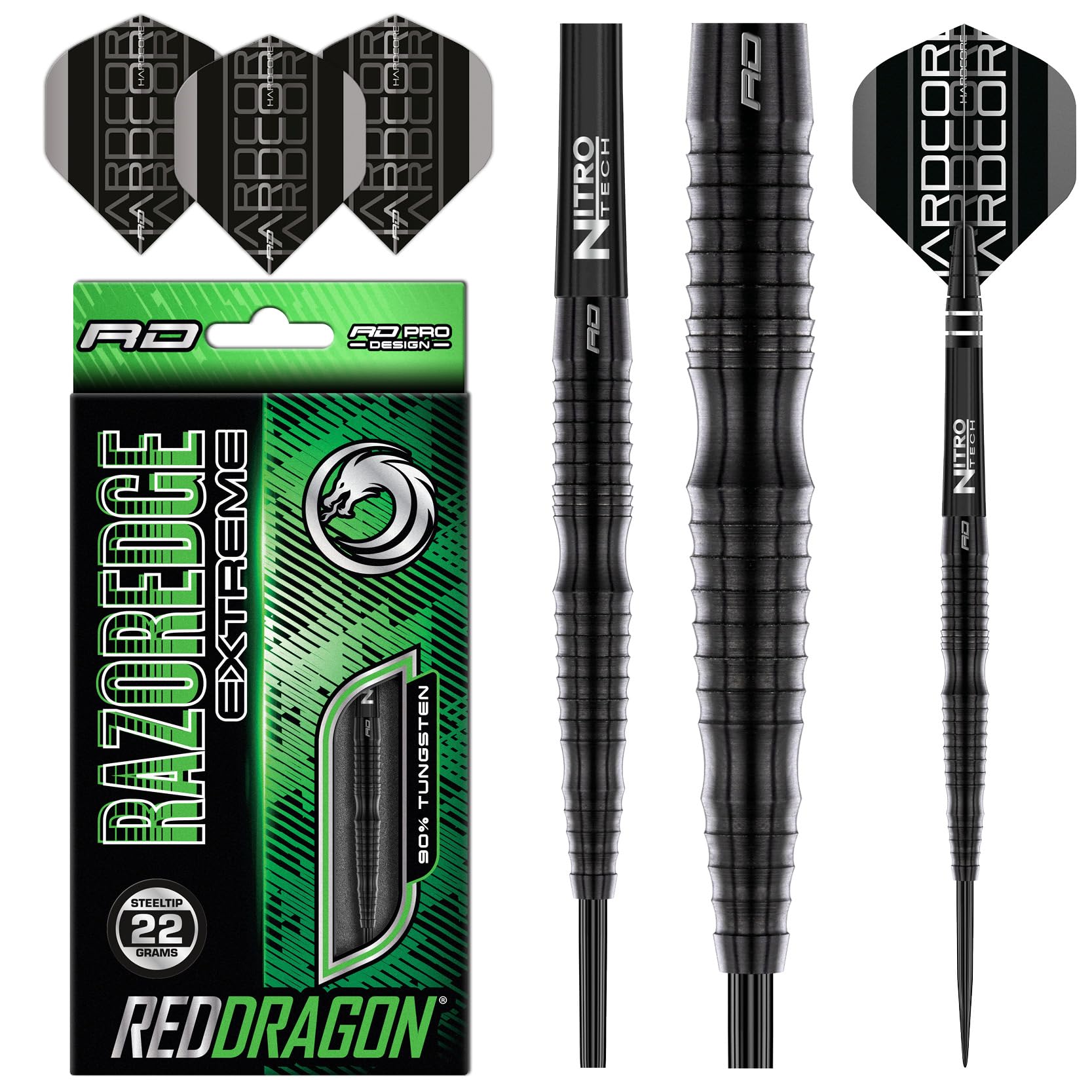 RED DRAGON Razor Edge Extreme 22 Gram Professional Tungsten Darts Set with Flights and Stems