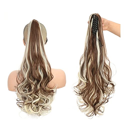 Pferdeschwanz Haarteil 55,9 cm gewelltes Pferdeschwanz-Haar mit Klaue, Clip-in-Haarverlängerung, hitzebeständige Faser, Pferdeschwanz-Haarteil for Frauen und Mädchen, Verlängerung, synthetisches, lang