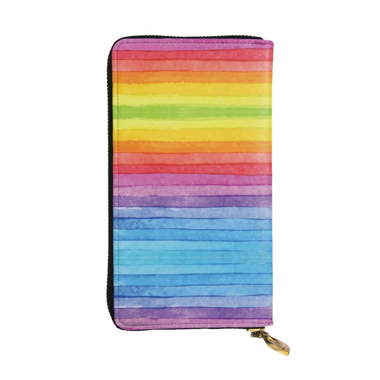 DMORJ Bunte Regenbogen-Streifen-Leder-lange Clutch-Brieftasche: 19 x 10 cm, bequem, leicht, wasserdicht, langlebig, schönes Geschenk, schwarz, Einheitsgröße, Schwarz , Einheitsgröße