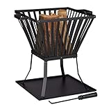 Relaxdays Feuerkorb XL mit Schürhaken, Terrasse u. Garten Feuerschale mit Unterlage, für Holz, HBT 56x56,5x45cm, schwarz