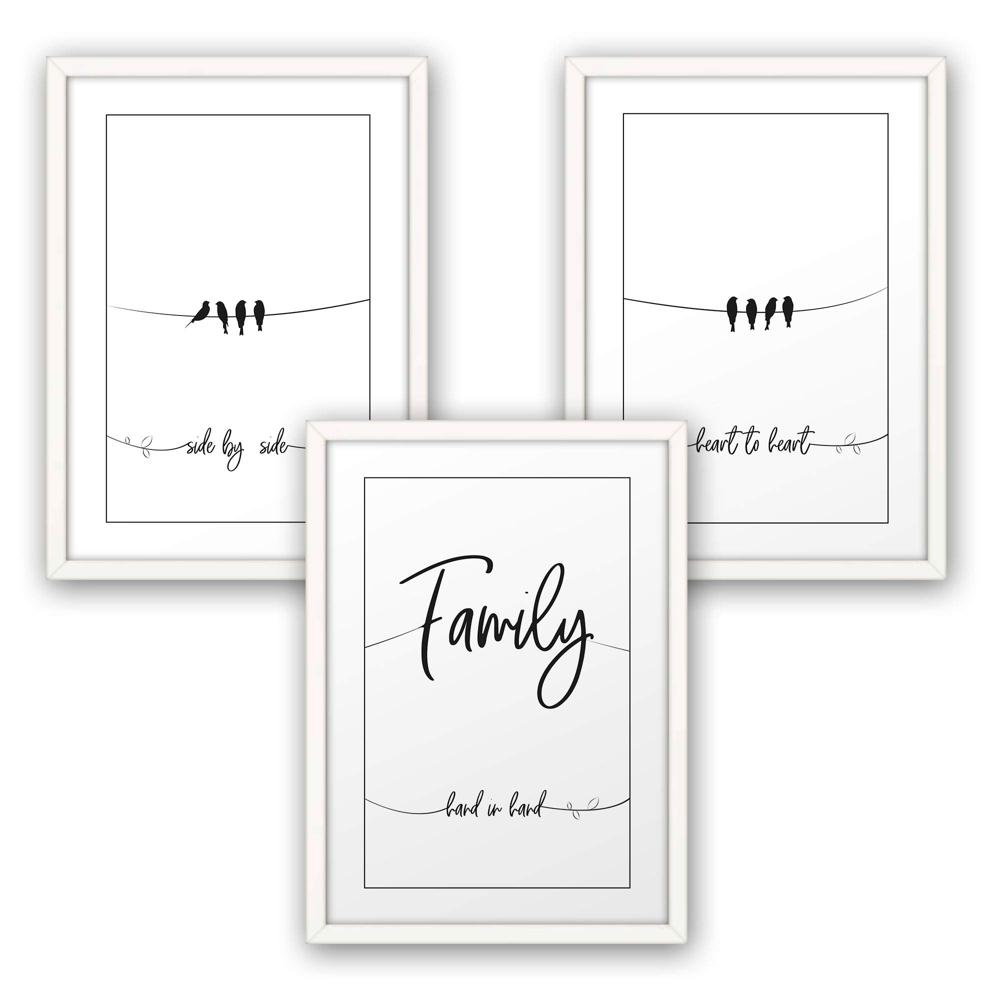 3-teiliges Premium Poster-Set | Kunstdruck | Familie | family | Deko Bild für Ihre Wand | optional mit Rahmen | Wohnzimmer Schlafzimmer Modern Fine Art | DIN A4 / A3 (A3, weißer Rahmen)