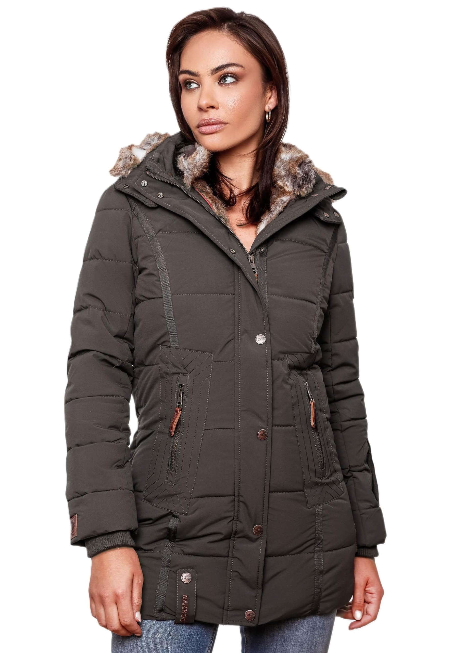 MARIKOO Damen Winter Jacke Mantel Parka warm gefütterte Winterjacke B817 [B817-Lieblings-Anthr.-Gr.M]