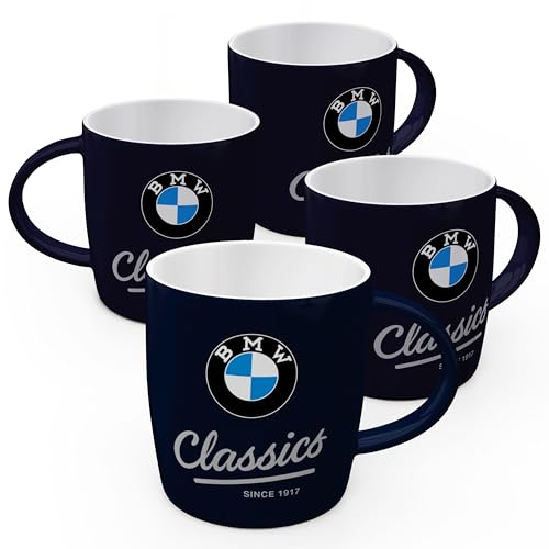 Nostalgic-Art Retro Kaffee-Becher, 330 ml, BMW – Classics (4er-Set) – Geschenk-Idee für BMW Accessoires Fans, Original Lizenzprodukt (OLP), Keramik-Tasse, Vintage Design