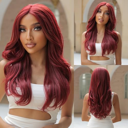 Perücken für Frauen Naturhaar-Perücke for Cosplay, Party, Alltag, hitzebeständig, lang, gewellt, dunkelbraun, synthetische Lace-Front-Perücke mit Pony for Frauen für den täglichen Gebrauch(HC11072-6)