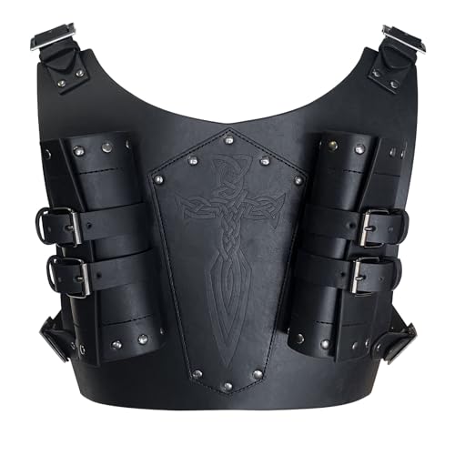 MDFCZXP PU Leder Schultergurt Schwert Frosch Halter Mittelalter Doppelschwert Holster Rücken Gürtel Cosplay Halloween Dress Up für Frauen Männer,Schwarz,20cm