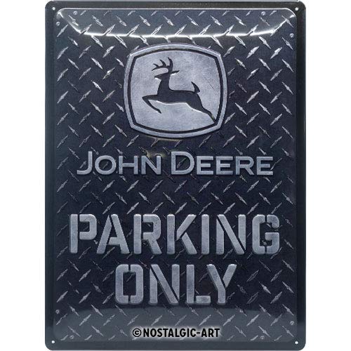 Nostalgic-Art Retro Blechschild, John Deere – Parking Only Diamond Plate – Geschenk-Idee für Traktor-Fans, aus Metall, Vintage-Design, 30 x 40 cm