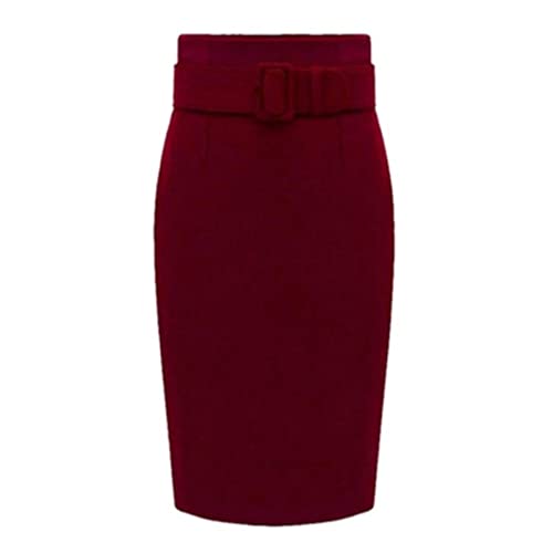 BANLUX Damenrock - Frühling Herbst Elegante Frauen Knielanger Tweedrock Büro Damen Winter Hohe Taille Schärpen Kurzer Bleistiftrock,Rot,XXL