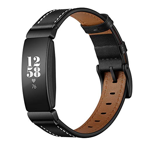 Dee Plus Armband Geeignet für Fitbit Inspire/Inspire HR, Klassisches Echt Leder Uhrenarmband Lederarmband Erstatzband Uhr Band Watchband mit Metallschließe, Weich und bequem, Mehrere Farben verfügbar