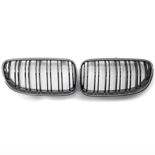 Frontgrills Für E92 E93 320I 330I 328i 335i 2010 2011 2012 Auto-Styling Glanz Schwarz Dual Line Carbon Fiber Kühlergrill Niere Grill Front Bumper Grille(Carbon Fiber)