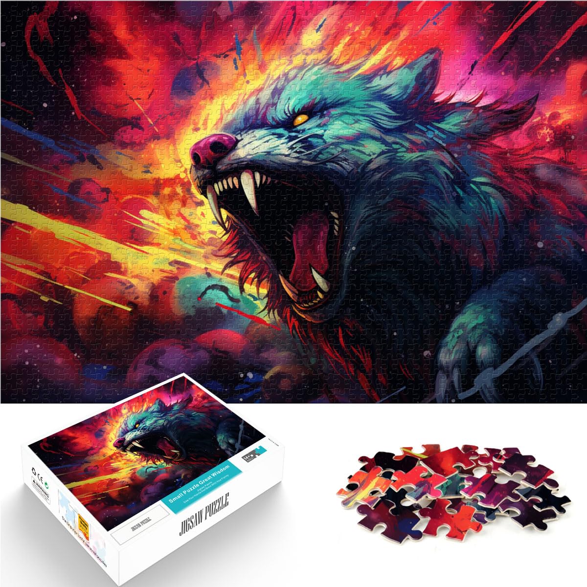 Puzzles Lernspiele Bunter Sternenwolf Puzzles für Erwachsene 1000 Puzzlespielzeug Holzpuzzle Schwierig und herausfordernd 1000 Teile (50x75cm)