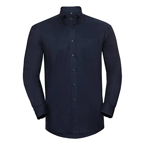 Herren Langarm Business Oxford Oberhemd mit Button-Down Kragen Easy Care Pflegeleicht Rückenpasse S bis 6XL, Navy (Dunkelblau) 5XL