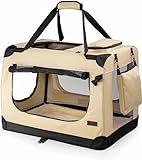 lionto Hundetransportbox faltbar für Reise & Auto, 50x34x36 cm, stabile Transportbox mit Tragegriffen & Decke für Katzen & Hunde bis 10 kg, robuste Hundebox aus Stoff für klein & groß, beige