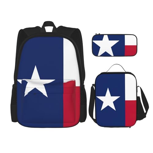 WURTON Rucksack mit Texas-Motiv, 3-in-1, Büchertaschen-Set, Lunchbox, Federmäppchen, Reise-Laptop-Tagesrucksäcke, Schwarz, Einheitsgröße, Schwarz, Einheitsgröße, Schwarz , Einheitsgröße