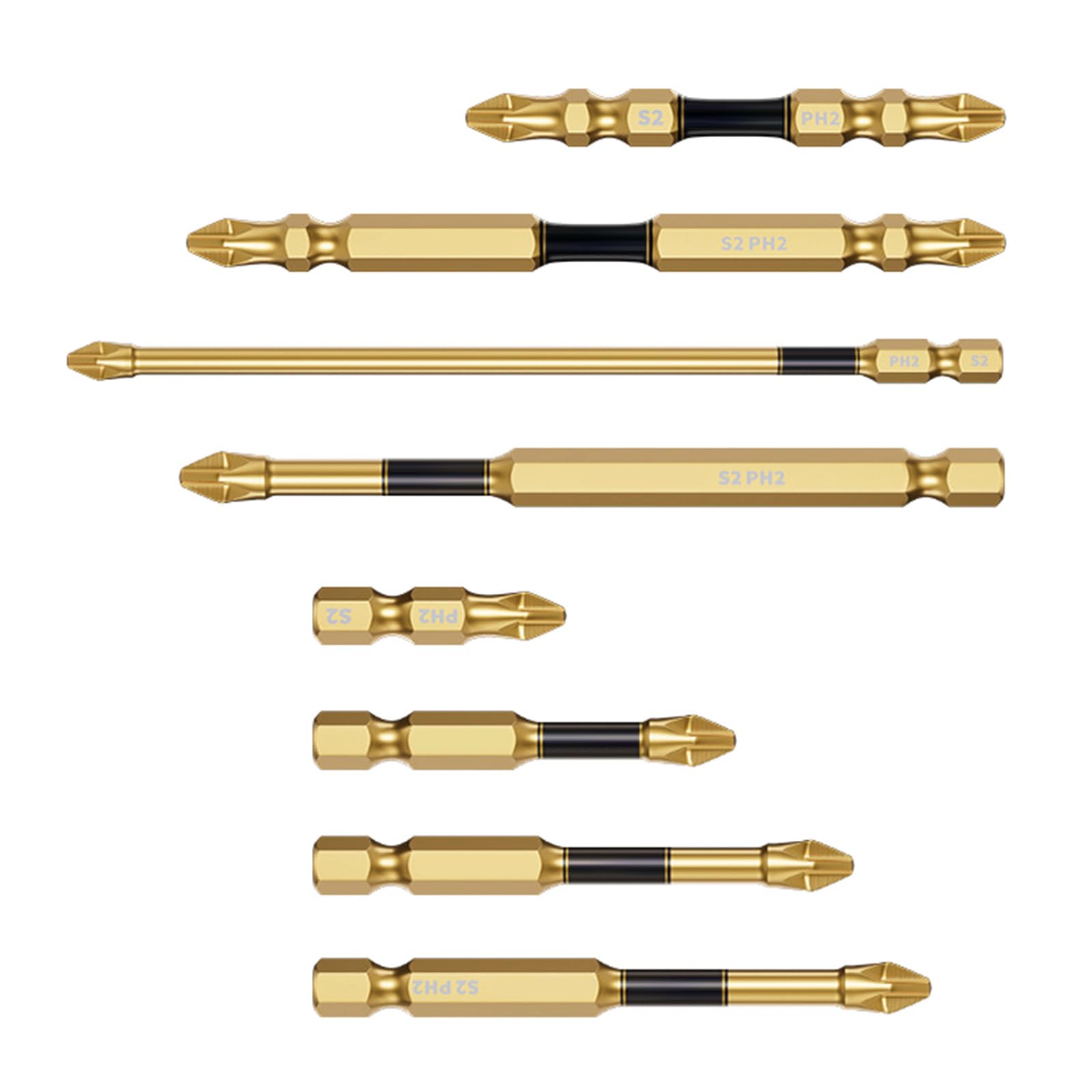 PH2 Bits Schlag-Bits, Stahl, Kreuzkopfbohrer, 30 mm - 100 mm lang, Schraubendreher-Bits, 1/4 Sechskantschaft