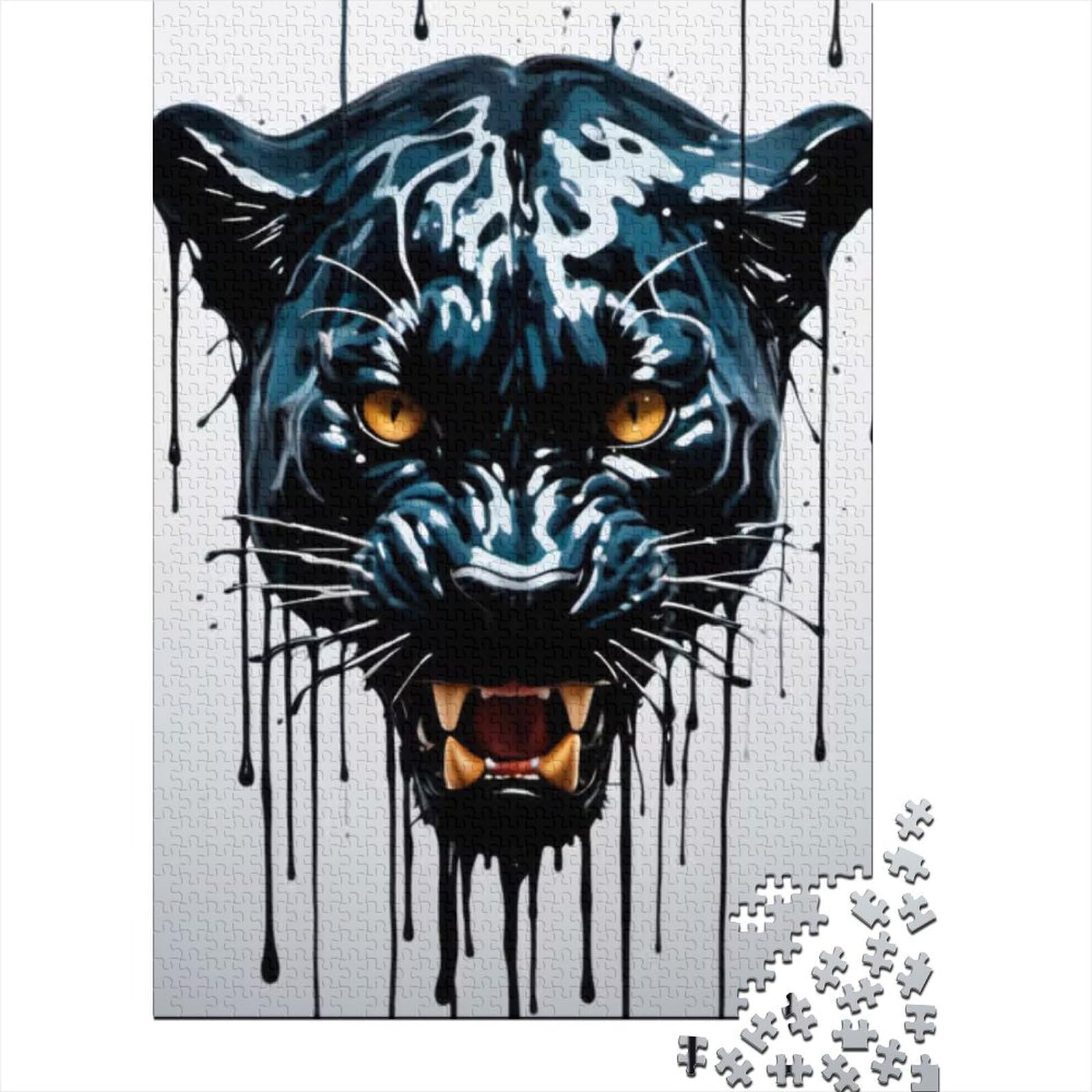 Puzzle für Erwachsene, 500 Teile, tropfende Farbe, Panther-Kunst, für Erwachsene und Jugendliche ab 12 Jahren, Holzpuzzle, zum Stressabbau, Größe: 52 x 38 cm