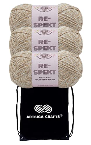 Lion Brand Re Spekt Sunstone 844-134 (3 Knäuel – gleiche Farbmenge) DK Light Kammgarn #3 Polyester Garn zum Häkeln und Stricken, Bündel mit 1 Artsiga Craft-Projekttasche