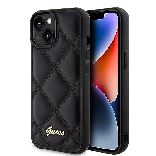 Guess GUHCP15SPSQSQSK Hülle für iPhone 15 6.1" Schwarz hardcase Quilted Metal Logo