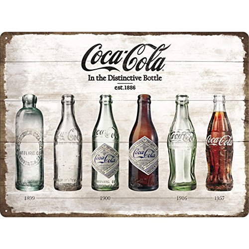 Nostalgic-Art Retro Blechschild, 30 x 40 cm, Coca-Cola – Bottle Timeline – Geschenk-Idee für Coke-Fans, aus Metall, Vintage Design