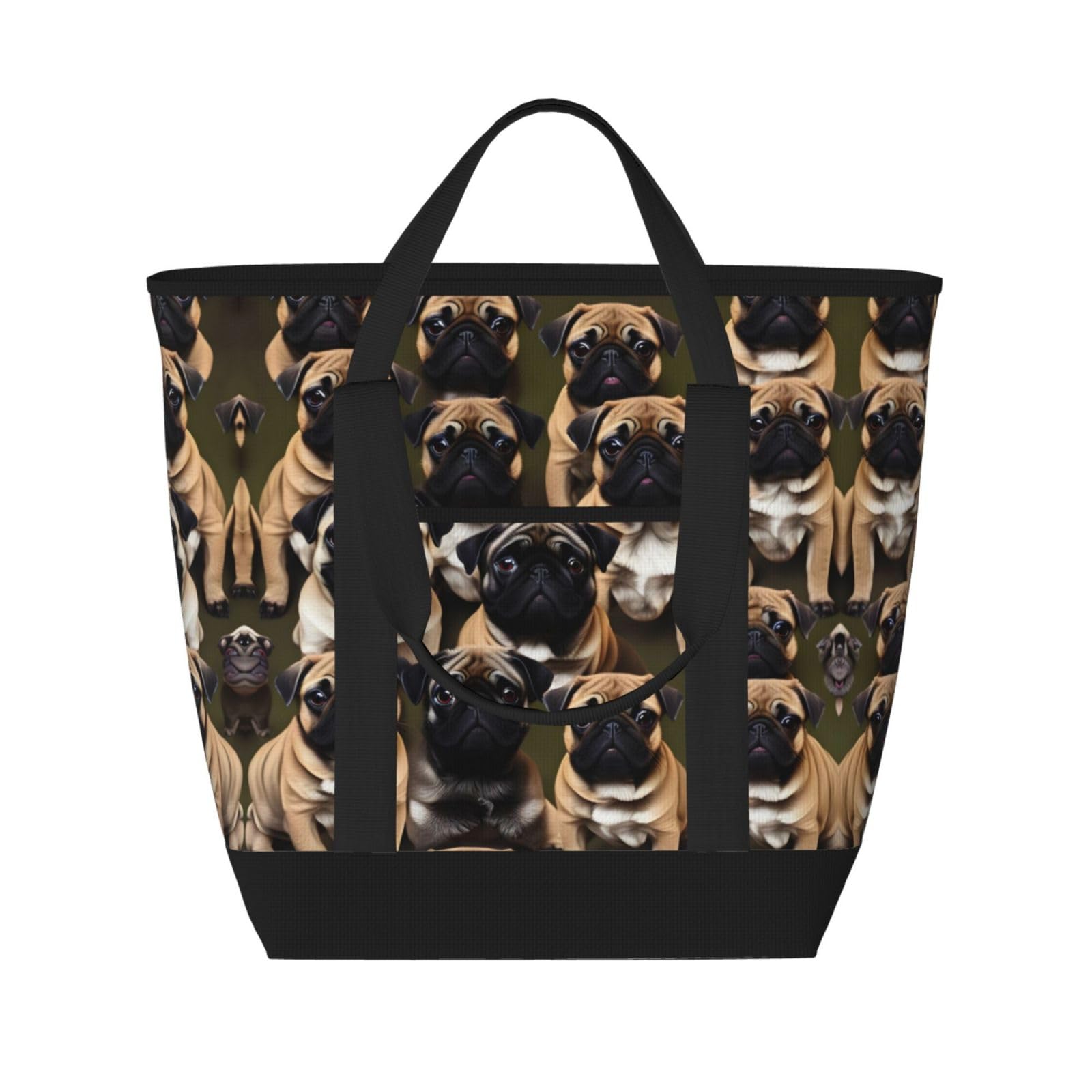 YQxwJL Imagen De Pug-Standard-Druck, große Kapazität, isolierte Kühltasche, Einkaufstasche, Reisetasche, Strand, wiederverwendbare Einkaufstasche für Erwachsene, Schwarz, Einheitsgröße