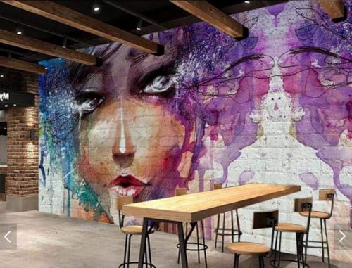 Ziegelmauer Mädchen Graffiti 3D Tapete Poster Restaurant Schlafzimmer Wohnzimmer Sofa TV Dekorative Wand-250cm×170cm