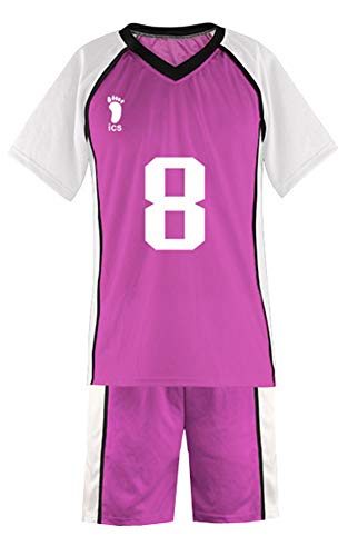 QYIFIRST Shiratorizawa Academy Volleyball Club Tsutomu Goshiki No.8 Jersey Set T-Shirt Shorts Suit Cosplay Kostüm Lila M