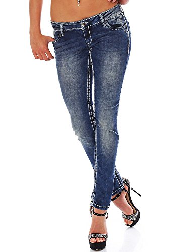 Cipo & Baxx Damen Jeans Hose Slim Fit Nahtdesign Pants Straight Fit CBW-0639 Blau W25 L32