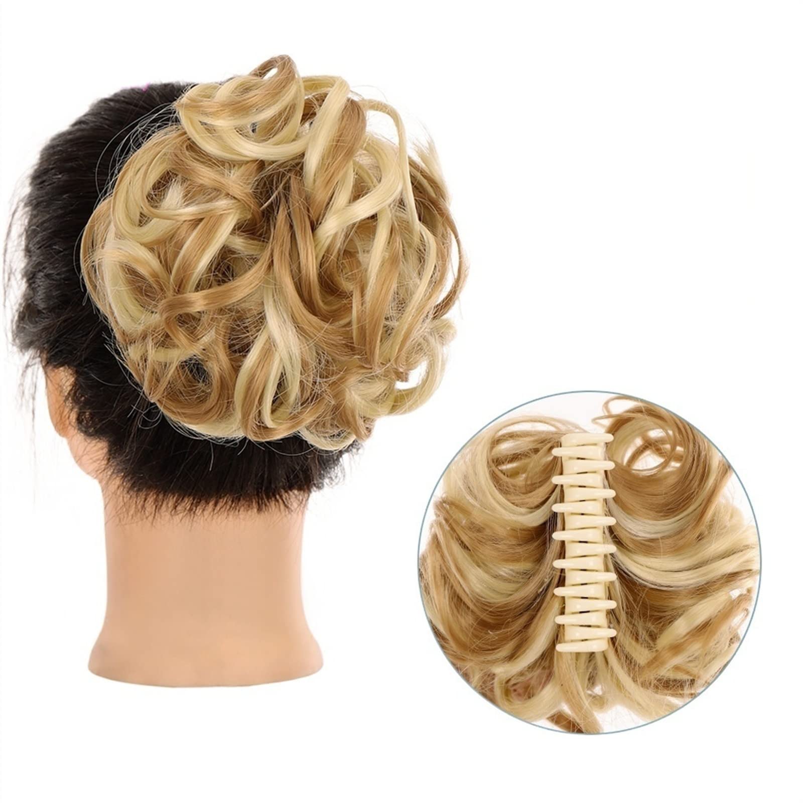 Bun Haarteile Dutts Krallenclip Pferdeschwanz Haarteile Haargummi Klaue Clip Unordentlicher Dutt Haarteil Synthetische gewellte lockige Chignon Haarknotenverlängerungen Zerzaustes Hochsteckfrisurhaar