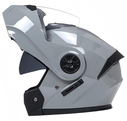 Klapphelm mit Doppelvisier, Integral-Motorradhelm, beschlagfrei, Motorrad-Roller-Helm, Doppelspiegel, Herren-Damen-Helm, ECE-geprüft G,L59-60CM