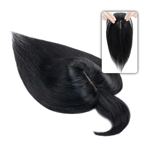 Haartopper für Frauen 6"-18" glattes Echthaar-Topper-Haarteil mit Pony, 7 * 12,5 cm Haar-Topper auf Seidenbasis for Frauen mit schütterem Haar oder Haarausfall, 3-fach einsteckbar Haarteil Topper Toup