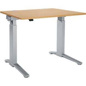 Schäfer Shop Genius Schreibtisch PLANOVA ERGOSTYLE, elektrisch höhenverstellbar, Rechteck, C-Fuß, B 1200 x T 800 x H 715-1182 mm, Buche/weißaluminium