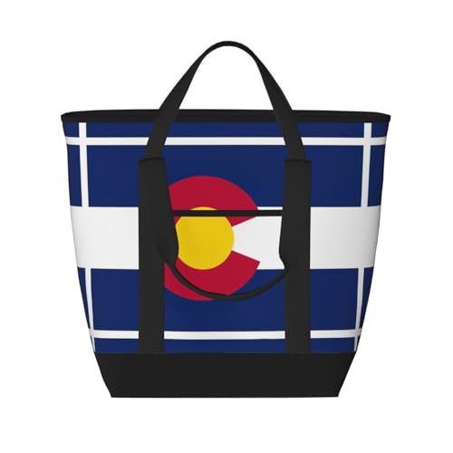 YQxwJL Colorado isolierte Kühltasche mit Staatsflaggen-Druck, großes Fassungsvermögen, Einkaufstasche, Reisetasche, Strand, wiederverwendbare Einkaufstasche für Erwachsene, Schwarz, Einheitsgröße,