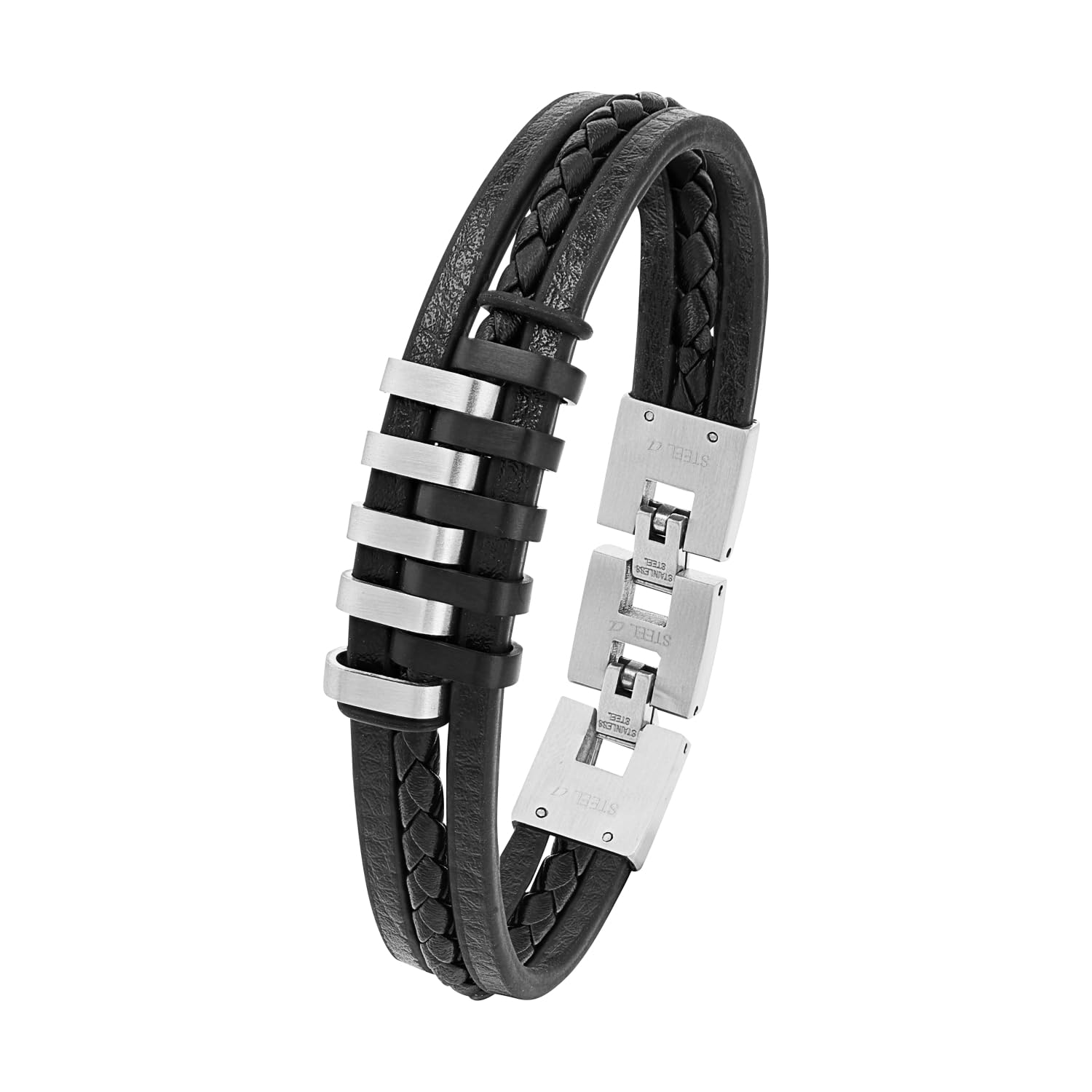 s.Oliver Armband Edelstahl Leder Herren Armschmuck, 20+2 cm, Silber, Kommt in Schmuck Geschenk Box, 9025510