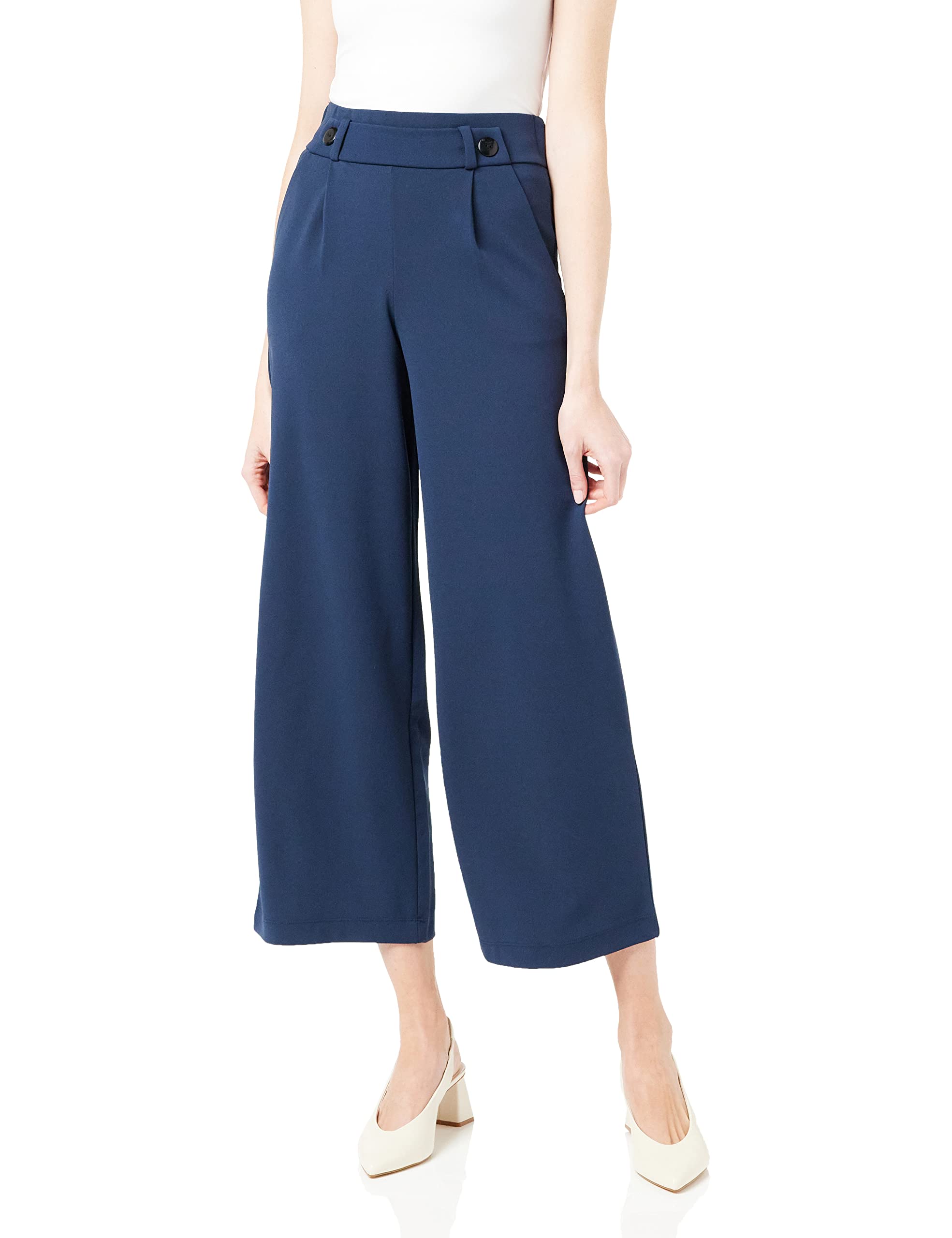 JDY Damen JDYGEGGO New Long Pant JRS NOOS Hose, Black Iris/Detail:Black Buttons, M/32