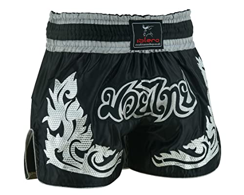 Islero Muay Thai Shorts MMA Kampfsport Grappling Kickboxen UFC Käfigkämpfe Fitnessstudio Training Herren Damen Kleidung Ausrüstung (klein, silberfarben)