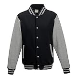 Just Hoods - Unisex College Jacke 'Varsity Jacket' BITTE DIE JH043 BESTELLEN! Gr. - XXL - Jet Black/Heather Grey